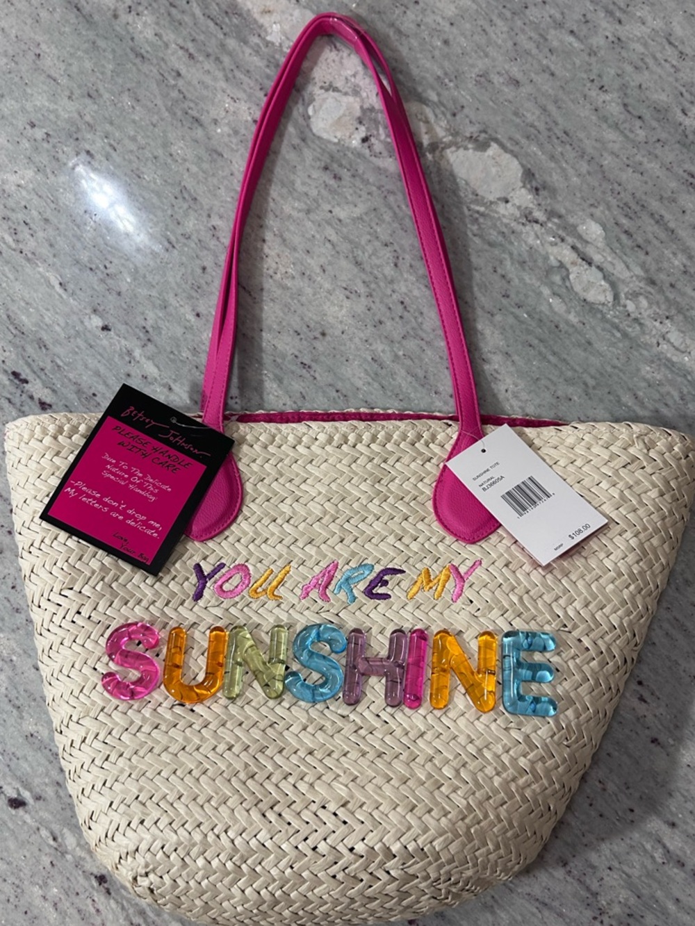 🌦️“You Are My Sunshine” Betsey Johnson Bubble Rainbow 3D Letters Straw Tote Bag